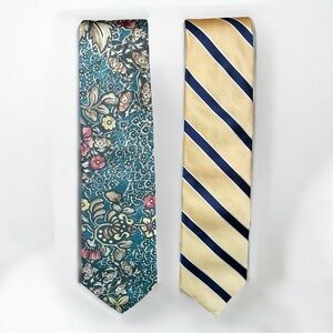 Mens Neck Tie Pair 2 Repp Weave Tommy Hilfiger Stripe Designer Collection Floral